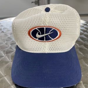 VINTAGE Nike Hat Cap Snapback White Blue Swoosh Basketball Adjustable Mesh 90s